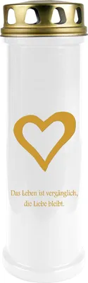 Produktbild von Grabkerze Weiß ( Druck Gold ), Brenndauer: 100 Stunden, Motiv: Herz