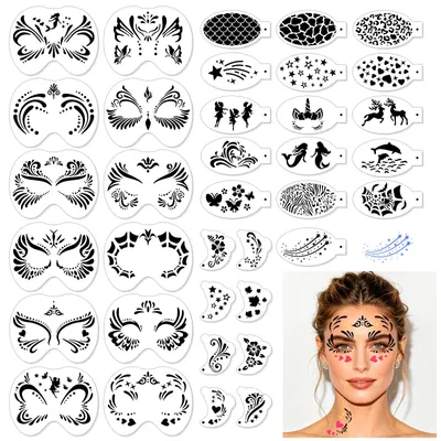36 Make-up-Schablonen für Gesicht, wiederverwendbar, Halloween, Party