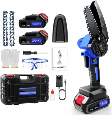 Produktbild von 4 Zoll Mini-Kettensäge, tragbare elektrische Kettensäge, kabellos, Hand-Kettensäge, Gartenschere, Kettensäge für Äste,Hof, Haushalt und Garten, 2 Akku