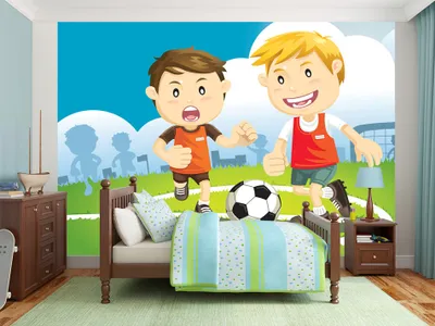 Produktbild von Vlies Fototapete Kinderzimmer Fußball 400x280 cm Tapeten Wandtapete XXL Kindertapete Fußballspieler Sportplatz 101102-1
