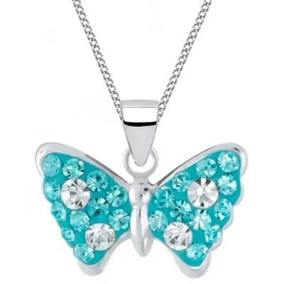 Schmetterling Kinderkette mit blauen Kristallen Mädchen Echtschmuck

