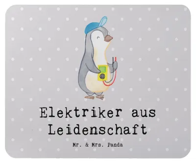 Produktbild von Mr. & Mrs. Panda Mouse Pad Elektriker Leidenschaft - Grau Pastell - Geschenk, Ausbildung, Beruf, Elektrotechniker, laptop mousepad, mauspad, Spruch, pc