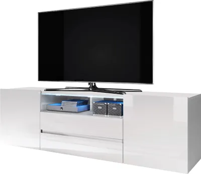 Produktbild von Selsey TV-Lowboard BROS - TV-Tisch in Weiß Matt / Weiß Hochglanz mit LED-Beleuchtung, 137 cm breit