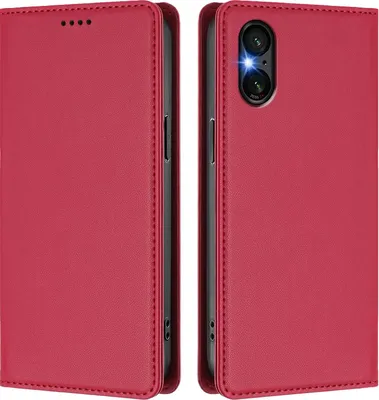 Image de Etui en cuir pour Sony Xperia 5 VI, étui magnétique en cuirPolyuréthaneavec support Rouge