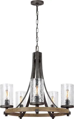 Produktbild von Kronleuchter Metall Glas D: 61 cm H: max. 217,4 cm Schiefergrau Eiche verwittert E27 rund Rustikal