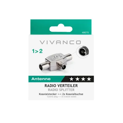 Produktbild von ViVanco™48075, Kabelsplitter, 5 - 1000 MHz, Metallisch, Männlich/Weiblich, 4,5 dB, 1 Stück(e)