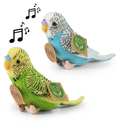 Image de Perruche en peluche à plumes ondulées avec son, 13 cm, ÉCOLOGIQUE
