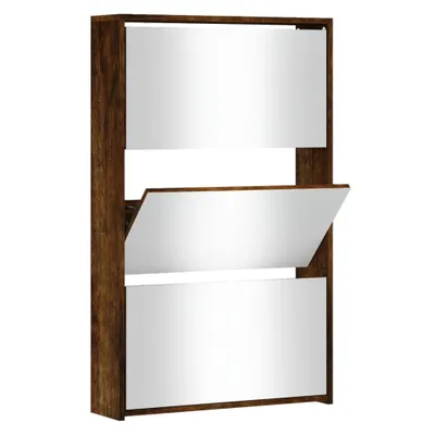 Produktbild von Schuhschrank mit Spiegel 3 Fächer Räuchereiche 63x17x102,5 cm