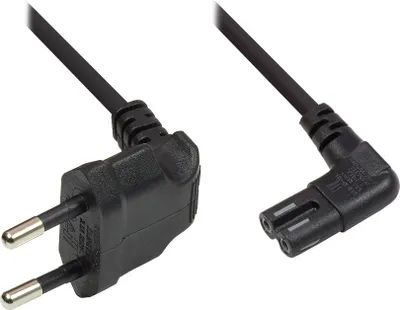 Produktbild von Euro-Netzkabel, Netzstecker an Euro 8 Buchse, beidseitig 90° abgewinkelt, schwarz, 3m, Good Connections®