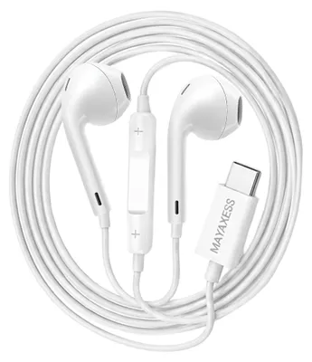 Imagen del producto de Mayaxess, auriculares intraurales con conector USB-C y micrófono, para Galaxy Z Flip 7, color blanco