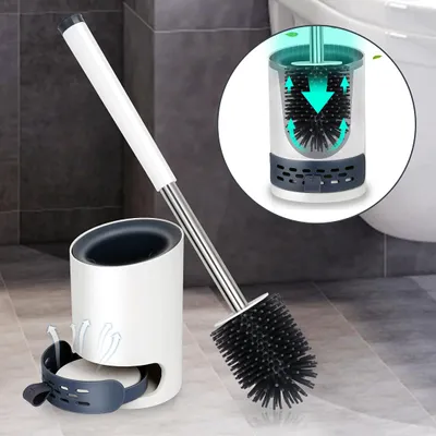 Produktbild von Ikodm Toilettenbürste Klobürste WC Bürste Silikon 2 in 1 hygenische WC Toilettenbürstenhalter Klobürste Garnitur Toilette Edelstahl Griff