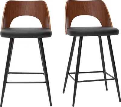 Produktbild von Miliboo - Design-Barhocker in Schwarz und Walnuss H66,5 cm (2er Set) FALCOM