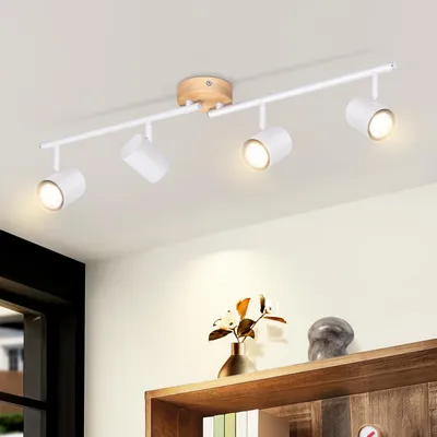 Produktbild von ZMH Deckenstrahler 4 Flammig Deckenlampe Holz GU10 LED Vintage Deckenspot Schwenkbar Vintage Strahler für Schlafzimmer Flur Küche Esszimmer