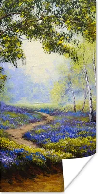 Produktbild von MuchoWow® Poster Gemälde - Natur - Wald - Blumen - Ölfarbe 20x40 cm - Plakat - Foto