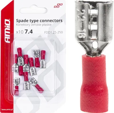 Obrázok produktu pre Izolované ploché konektory, zásuvka 7,4 mm, 0,5–1,5 mm², 10 A, 10 ks. AMIO-03062