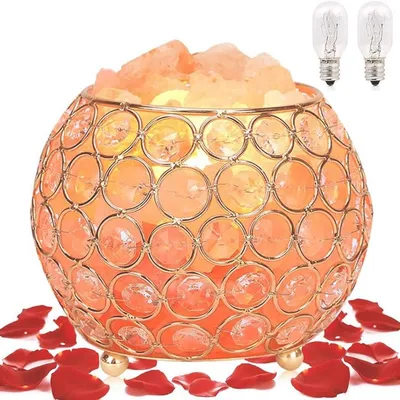 Produktbild von Salzlampe, natürliche Salzlampe, 100 % natürliches Steinsalz, kugelförmiges warmes Licht, jede Textur, Farbe und Form ist einzigartig