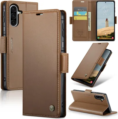 Produktbild von Lederhülle für Samsung Galaxy A17 5G/4G Brieftasche Kartenfach Schutzhülle mit Standfunktion Braun