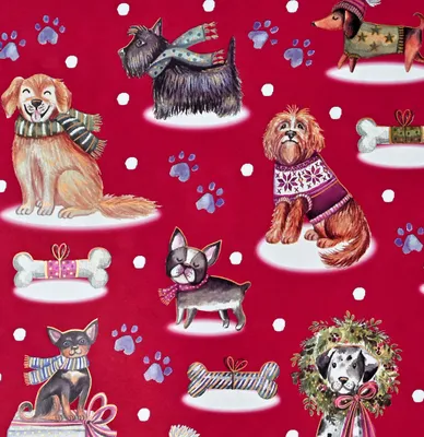 Produktbild von Geschenkpapier Weihnachtshunde 70cm x 2m Rolle Bordeaux