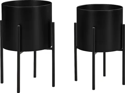 Produktbild von 2er-Set - Übertöpfe mit Gestell - Metall - 25 x 39 & 23 x 35,5 - Mattschwarz - EDMEE