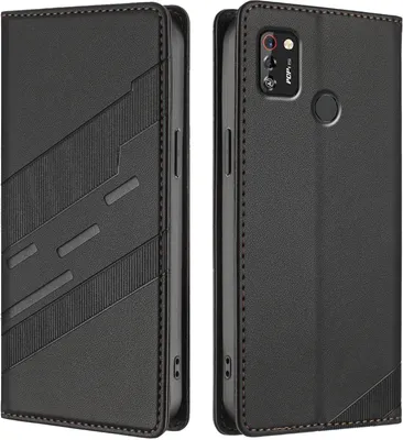 Produktbild von Hülle für Tecno Pop 4 Pro, Kunstleder Brieftaschen Handyhülle mit Kartenfach und Standfunktion Schwarz