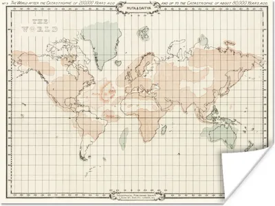 Produktbild von MuchoWow® Poster Weltkarte - Vintage - Minimalismus 120x90 cm - Wandbild