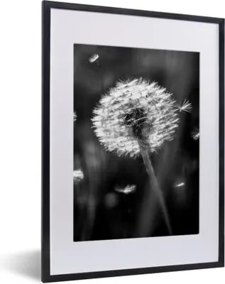 Produktbild von MuchoWow® Gerahmtes Poster Löwenzahn - Schwarz - Weiß - Pflanze 30x40 cm - Poster mit Schwarzem Bilderrahmen Wandposter Rahmen Foto Bilder - Wandposter Schlafzimmer