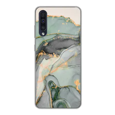 Produktbild von MuchoWow® Handyhülle Schutzhülle Hülle für Samsung Galaxy A30s Gold - Marmor - Grün - Luxus - Glitzer - Marmoroptik Silikon Softcase Handy Hülle - Karteninhaber