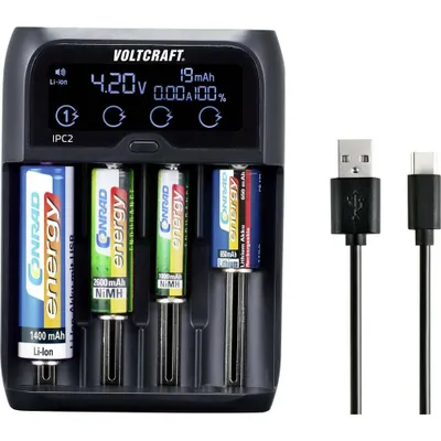 Immagine prodotto di VOLTCRAFT IPC-2 NiMH, NiCd, LiIon, LiFePO Mini (AAAA), Micro (AAA), Mignon (AA), Baby (C), Sub-C, A, 10440, 14500, 1465