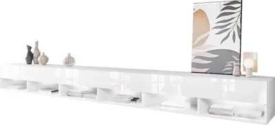 Produktbild von MIRJAN24 TV-Lowboard A300, TV-Tisch mit 3 Klappe, Stehend / Hängend, Wohnzimmer TV-Scharnk (Farbe: Weiß / Weiß Hochglanz, mit weißer LED Beleuchtung)