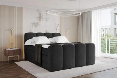 Produktbild von ALTDECOR Boxspringbett mit Fußteil - H3/H4 Matratze und Topper - NINA KING Zanozek - 200x200 - Schwarz - Doppelbett, Boxbett, Polsterbett mit Bettkasten mit Stauraum und Kopftei