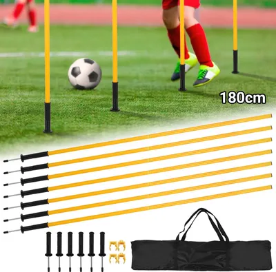 Produktbild von Eikuavons 6er Fußball-Slalomstangen-Set 180 cm mit 2 Hürdenstangen und Tragetasche, Gelb
