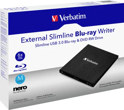 Immagine prodotto di Verbatim VER43890 Masterizzatore esterno Slimline USB 3.0 per Blu-ray e dischi MD, unità esterna, backup rapido dei dati, con Nero Burn & Archive