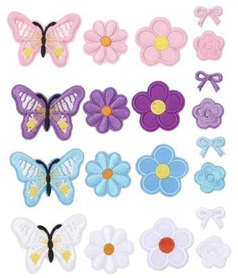 20 aufbügelbare Patches, Schmetterling & Blumen, für Kleidung