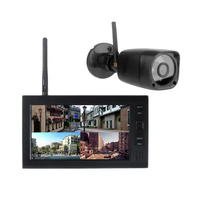 Obrázek produktu pro Bezdrátový bezpečnostní kamerový systém DVR s kamerou 720P a 7palcovým LCD monitorem, ruční/cyklové nahrávání videa, noční vidění, dosah přenosu 30 m pro domácnosti, kanceláře, sklady, nákupní centra