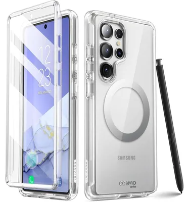 Image de Coque de protection avec protection d'écran pour Samsung Galaxy S25 Ultra, compatible MagSafe, effet pailleté, transparente