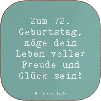 Produktbild von Mr. & Mrs. Panda Untersetzer für Gläser Spruch 72. Geburtstag Freude - Meeresbrise - Geschenk, Coaster, Tischschoner, Tischuntersetzer, Holzuntersetzer, Erinnerung, Alter
