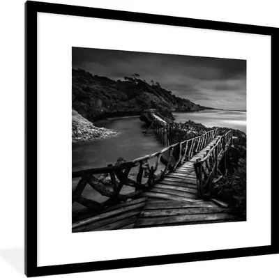 Produktbild von MuchoWow® MuchoWow® Gerahmtes Poster Indonesien - Brücke - Schwarz - Weiß 40x40 cm - Poster mit zchwarzem Bilderrahmen - Poster - Plakat im Rahmen