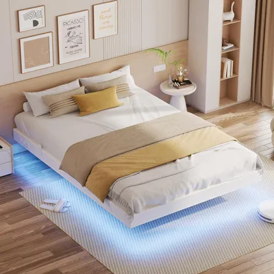 Productafbeelding van IRONCK bedframe, 140x200 cm, zwevend bed met LED-verlichting, bekleed