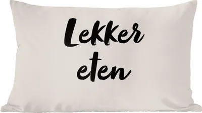 Produktbild von MuchoWow® Zierkissen Sofakissen Wohnzimmer Dekokissen 60x40 cm Taupe - Gutes Essen - Zitat - Kopfkissen - Polster mit Foto