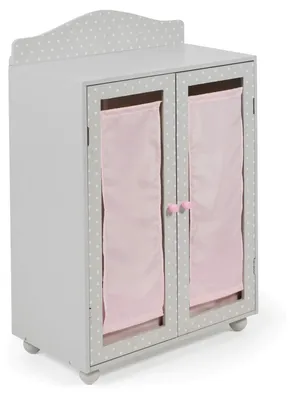 Produktbild von Puppenkleiderschrank Puppenmöbel Puppenschrank - 46 x 25 x 74 cm - Grau - Mit Kleiderstange und herausnehmbarer Box