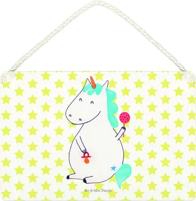 Produktbild von Mr. & Mrs. Panda Schild Einhorn Baby DIN A4 - Weiß - Geschenk, Wandbild Holz, Unicorn, Einhörner, Party, Türschild, holzbild, wandtafel, kleine aufmerksamkeit, Geburtstag