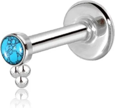 Produktbild von viva-adorno 1,2 x 8mmLabret Lippen Piercing Madonna Tragus Helix Ohr Piercing Stecker Z557, Silber / Türkis