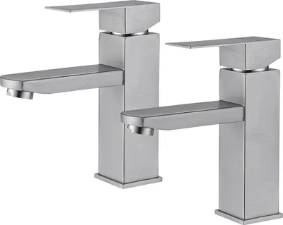 Produktbild von 2pcs Wasserhahn Bad Badarmatur für Warm und Kaltwasser Waschbecken Armatur,Einhandmischer Gäste WC Waschtischarmatur, Gebürstet