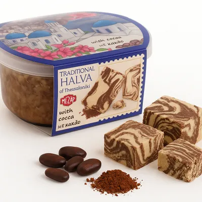 Produktbild von Griechische Halva mit Kakao 250 g – Traditionelle Süßspeise aus Thessaloniki