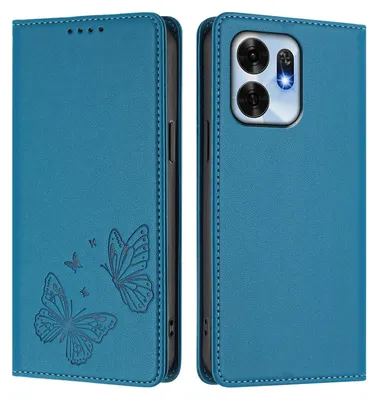 Image de Étui en cuir pour Honor X6D, étui de protection type portefeuille en cuir gaufré « papillon » avec support, bleu
