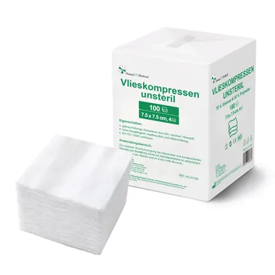 Produktbild von Kompressen unsteril, Vlieskompressen 100 Stück, Wundauflage nicht haft 4 Lagen, 7.5 x 7.5cm