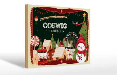 Produktbild von Holzschild Weihnachten Grüße aus COSWIG bei DRESDEN 30x20cm