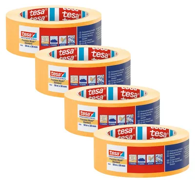 Produktbild von tesa Präzisionskrepp 4344 - 4er Pack Malerkrepp 50m x 38mm - Profi Abklebeband