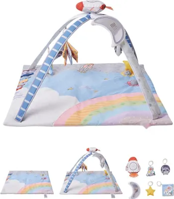 Zdjęcie produktu dla Mata do zabawy koc z łukiem do zabawy - 6 zabawek sensorycznych, 89x89x48cm - Interaktywna mata do zabawy dla niemowląt