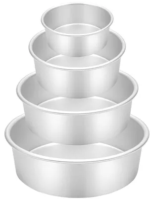 Image de Moules à pâtisserie ronds, lot de 4, diamètre 10/15/20/26 cm, en aluminium anodisé, couleur argent